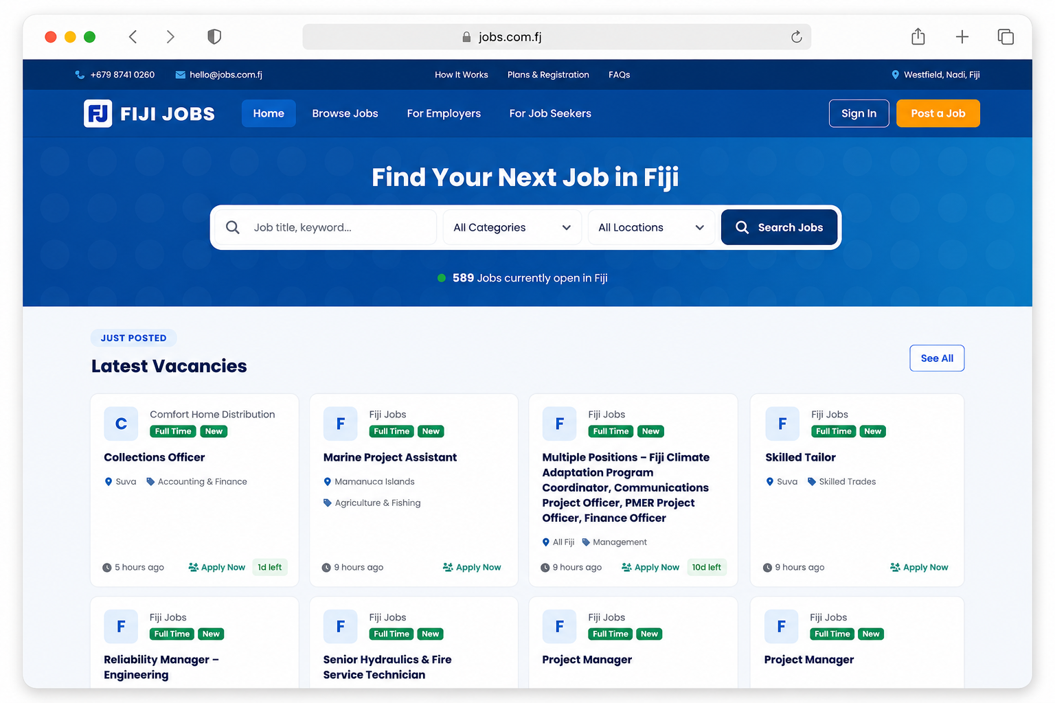 Fiji Jobs job board homepage